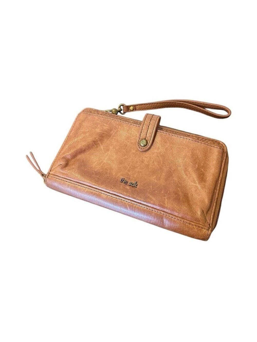 THE SAK Iris Tobacco Brown Flower Embossed Smartphone Crossbody Wristlet Wallet